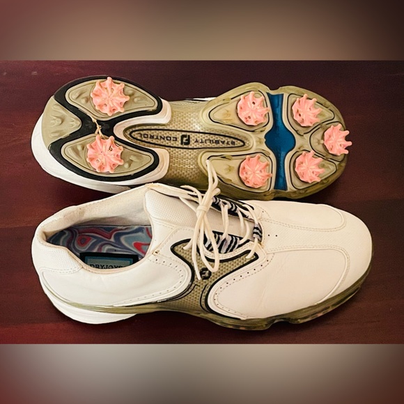 Men's FootJoy DryJoys Tour Golf Shoes White And Gold Size 8 Medium 99123 - Picture 6 of 8